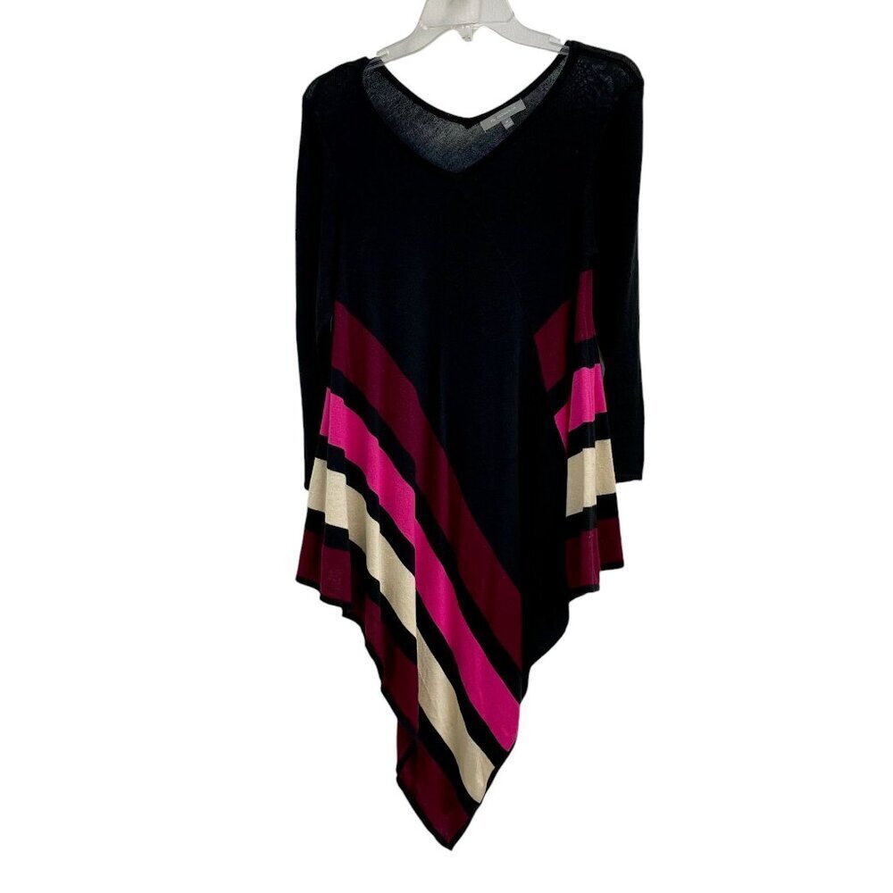 NY Collection Womens Multi-Color Striped Black Handkerchief Hem Tunic Top Size M